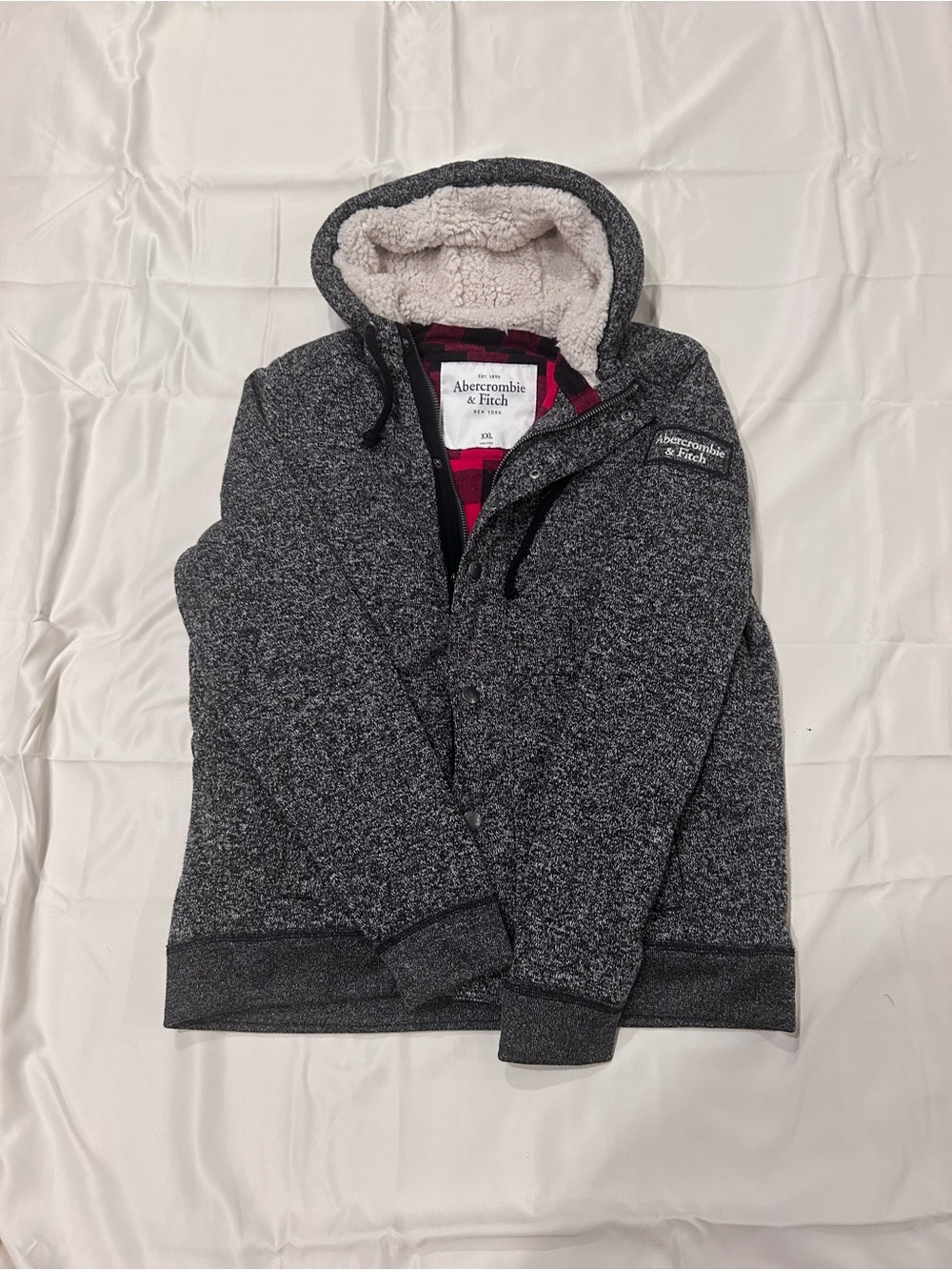 Abercrombie & Fitch Gray Sherpa-Lined Hooded Jacket